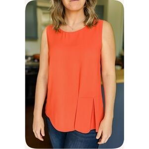 Ellen Tracy Tank Top, Pleated, Orange, Sleeveless L NWOT